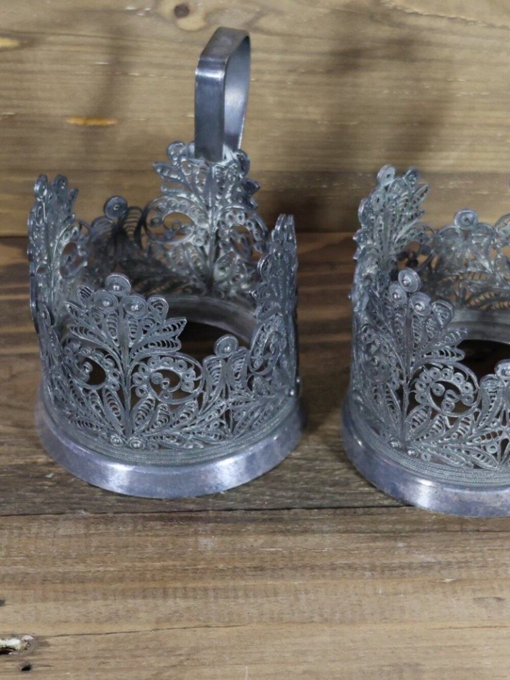 Tea Cup Holder Vintage USSR Train set of two 2 Filigree Holders Podstakannik